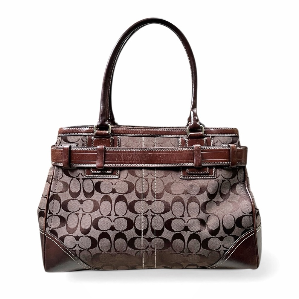 Coach Brown Signature Canvas Satchel with Leather Trim - Picture 3 of 15
